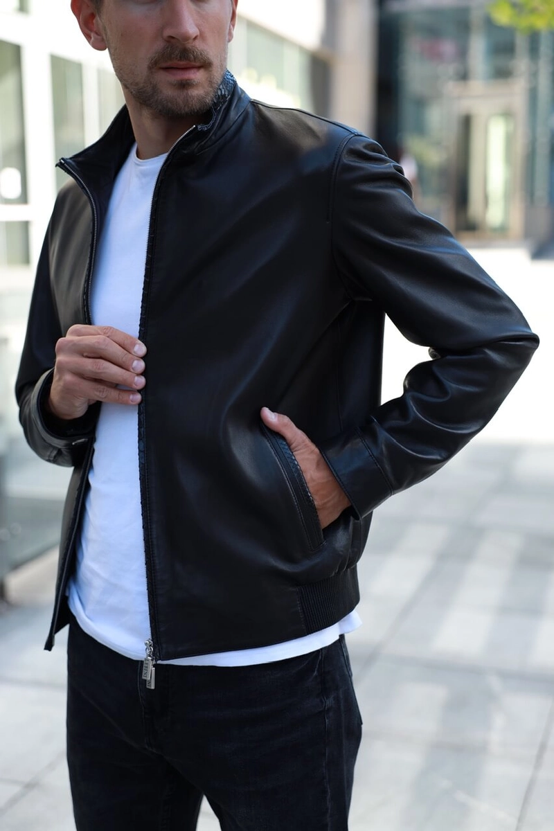 Bomber jacket made of premium quality genuine smooth leather