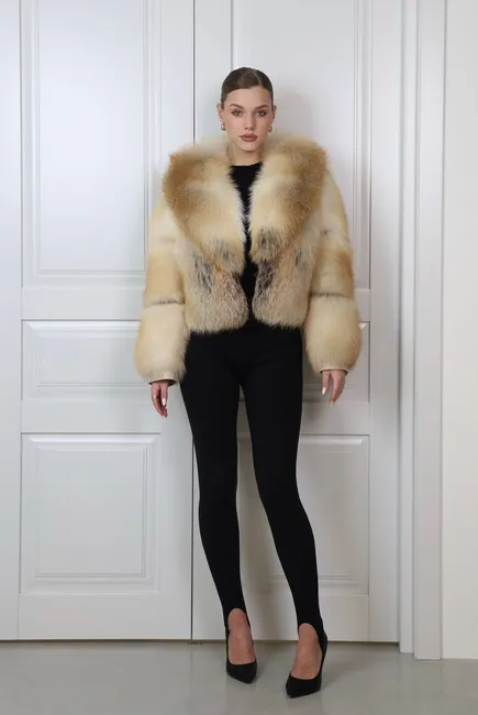 Red fox fur coat with a shawl collar