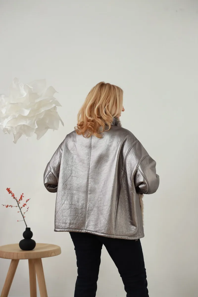 Дубленка oversize с мехом норки 
