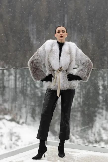 Shadow Fox fur coat made from auction fox in grey-white