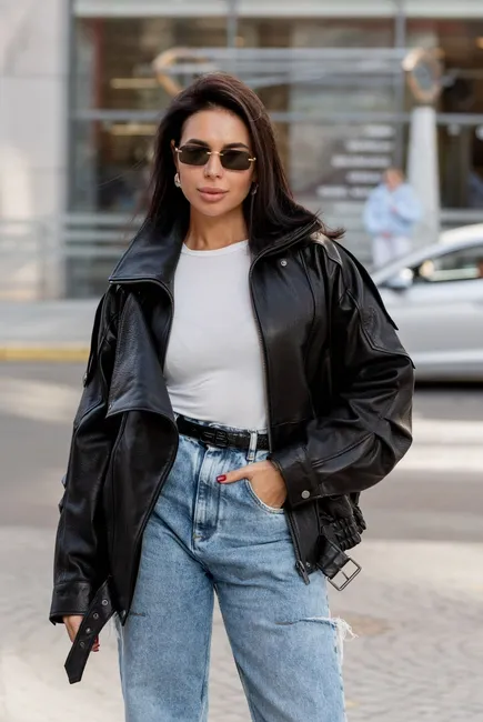 Куртка oversize із фактурної шкіри 