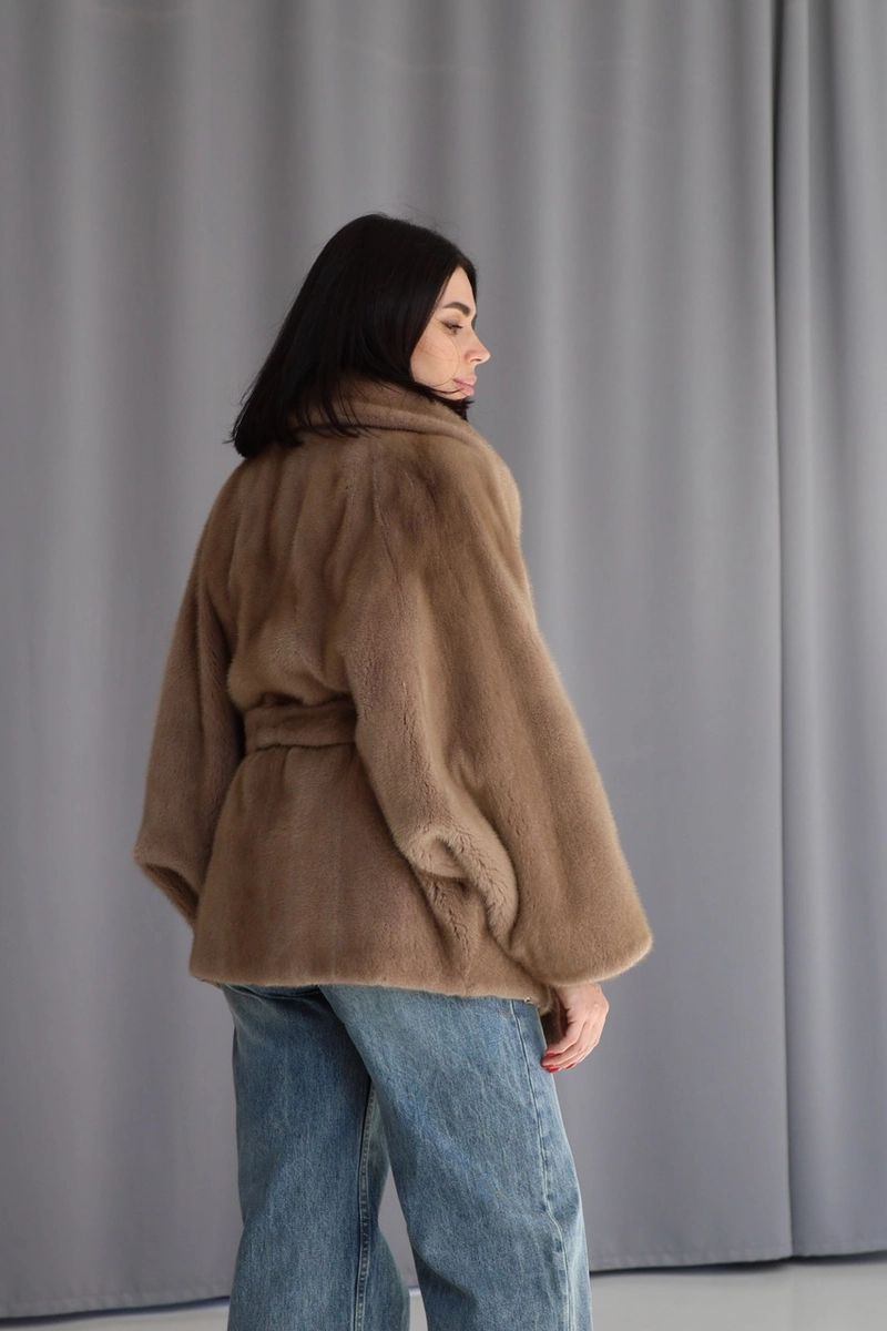 Auction mink coat in pastel color