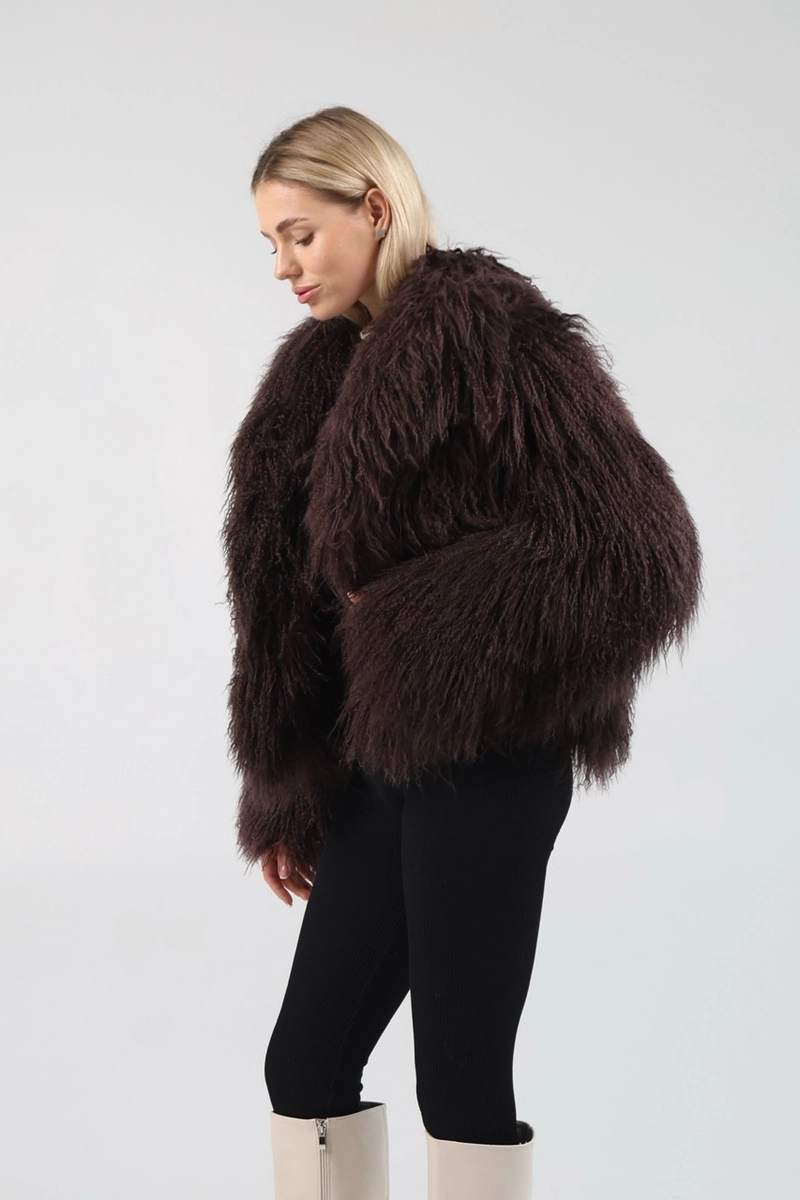 A chocolate-colored coat made of llama fur