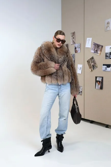 Fox fur coat with a shawl collar