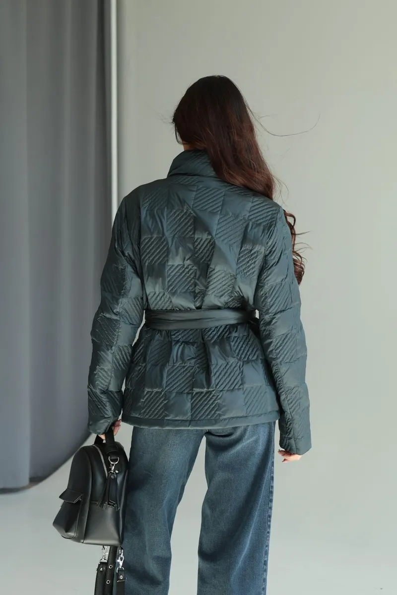 Demi-season down jacket with a stand-up collar