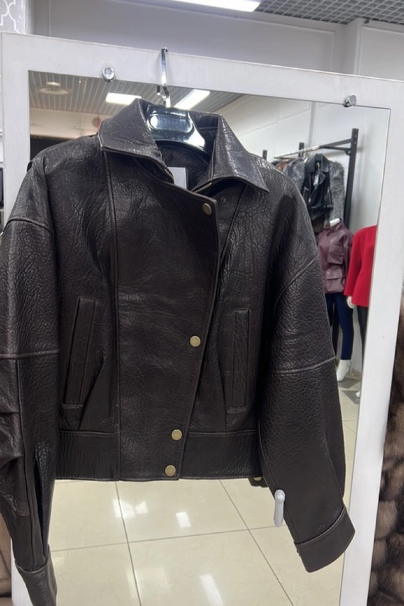 Textured leather jacket in coffee shade