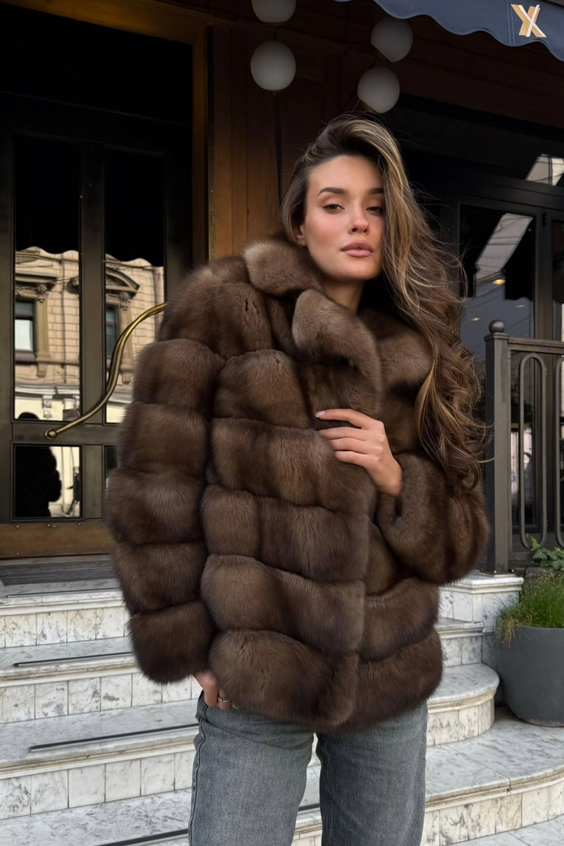Auction sable fur coat in Tortora Graphite color