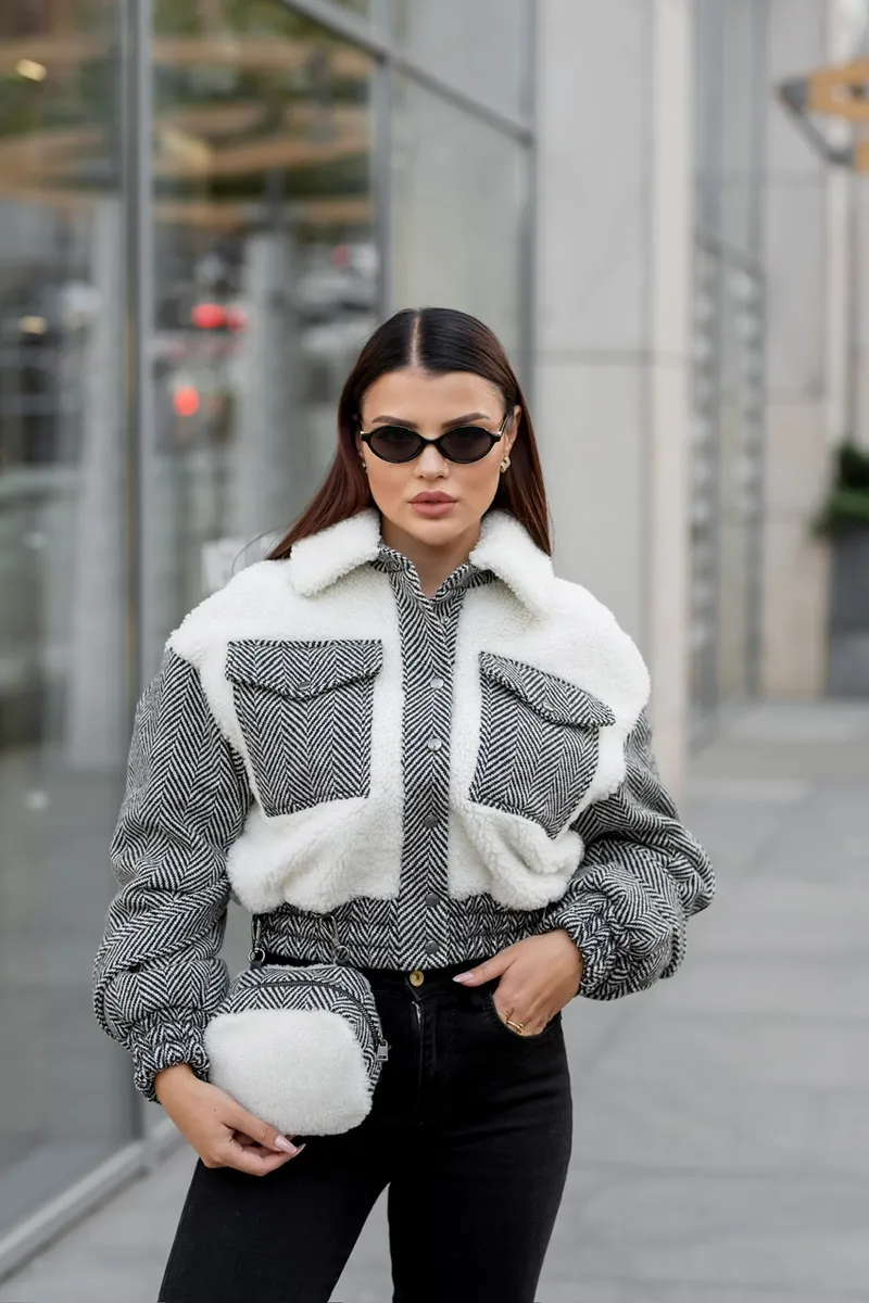 Cropped bomber jacket with patch pockets