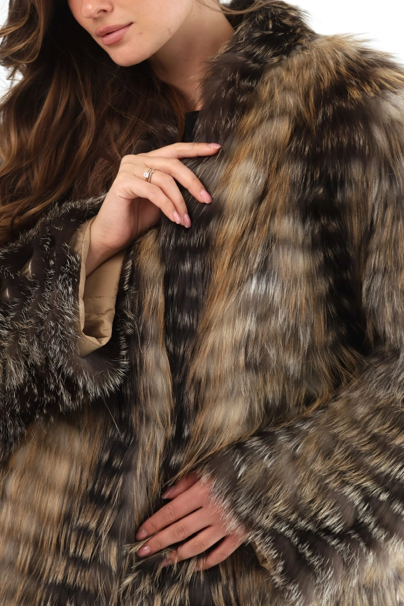 Lightweight mid-season coat made from Finnish fox in a gold shade