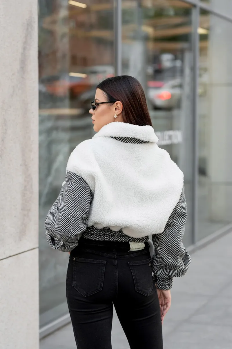 Cropped bomber jacket with patch pockets
