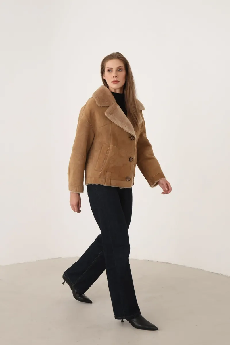 Дублёнка из овчины мерино в цвете camel