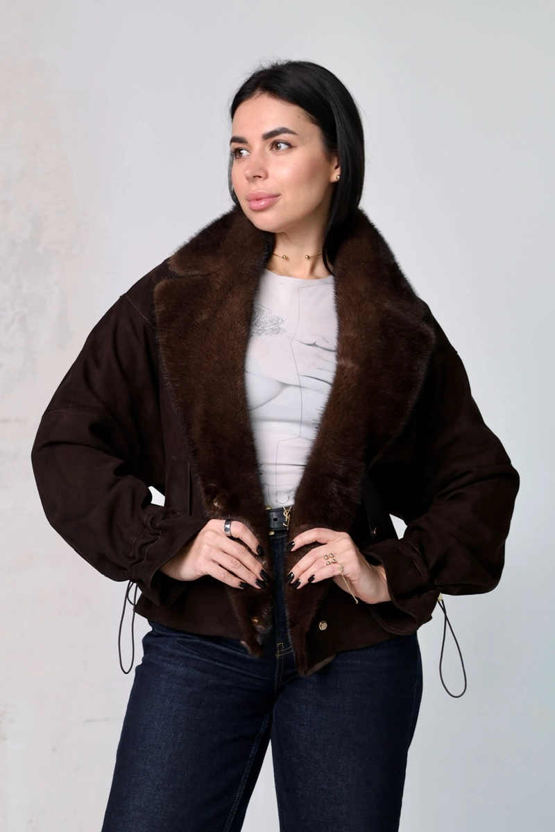 Jacket made of genuine suede in chocolate color