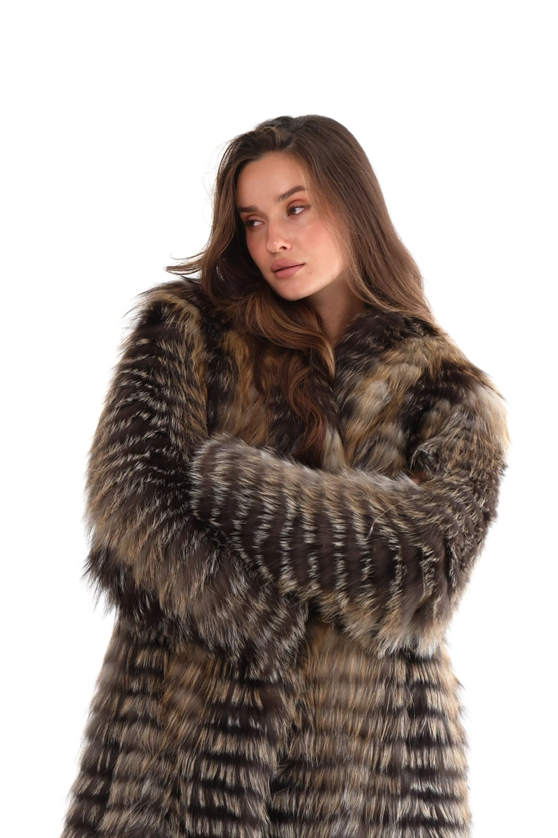 Lightweight mid-season coat made from Finnish fox in a gold shade