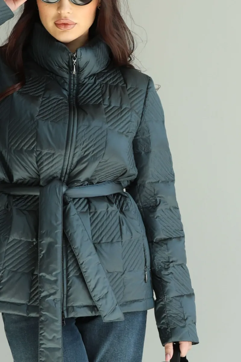 Demi-season down jacket with a stand-up collar
