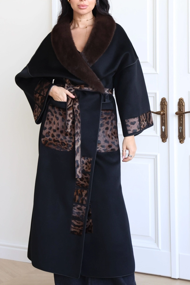 Wool coat with mink and Kovalino fur trim