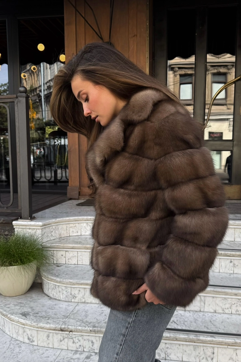Auction sable fur coat in Tortora Graphite color