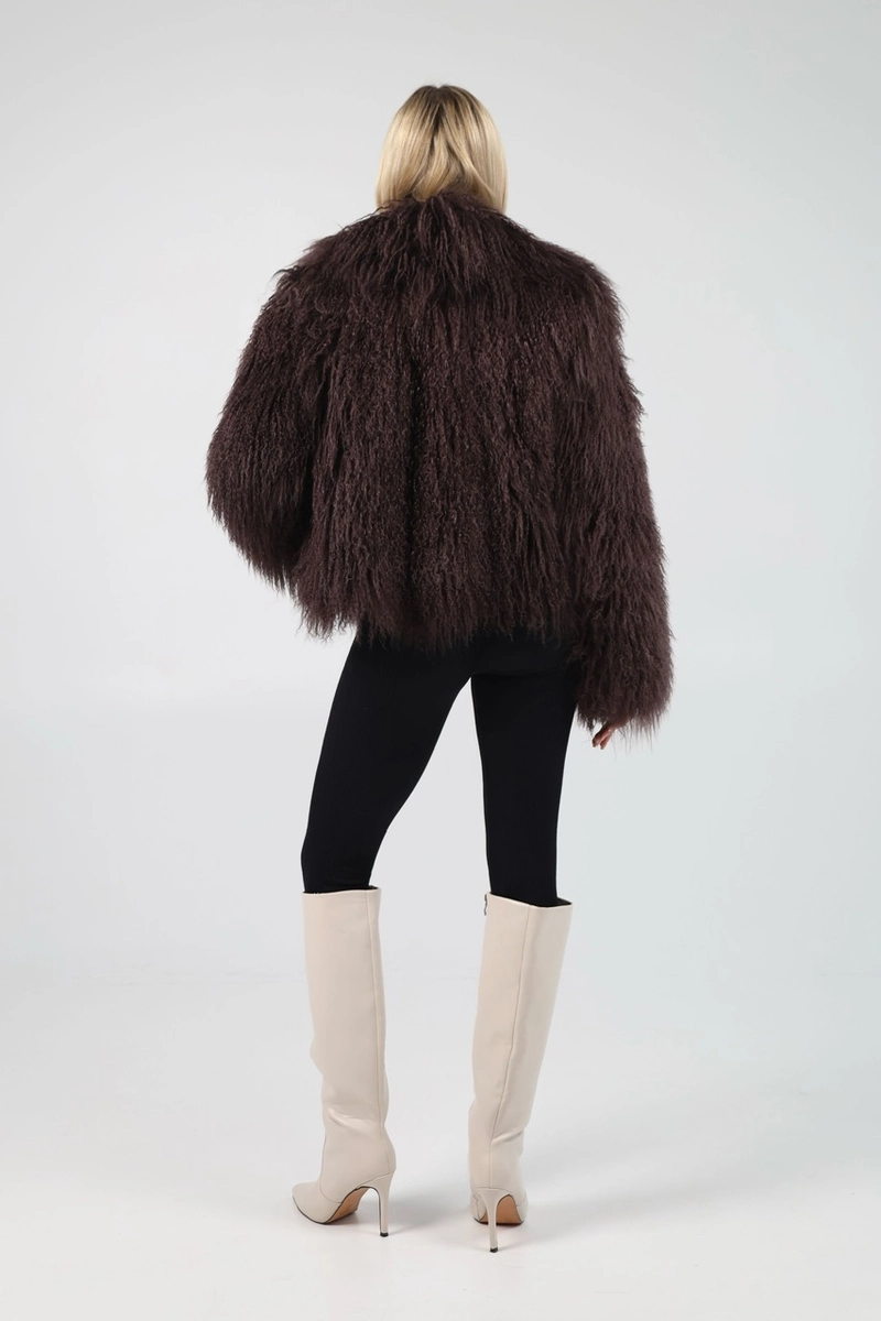 A chocolate-colored coat made of llama fur