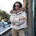 Wool down jacket with Arctic fox fur trim