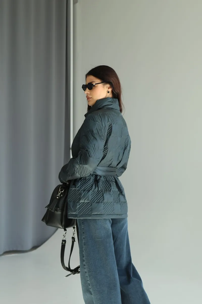 Demi-season down jacket with a stand-up collar