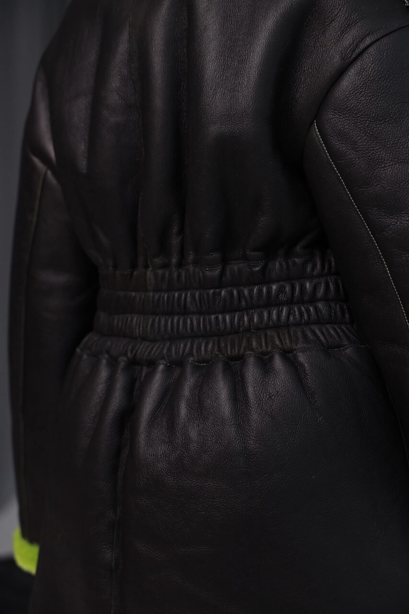 Merino sheepskin coat in apple green color
