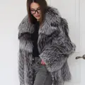 Silver fox fur coat with a notch collar