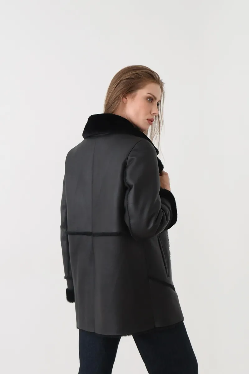 A basic merino sheepskin coat with buttons