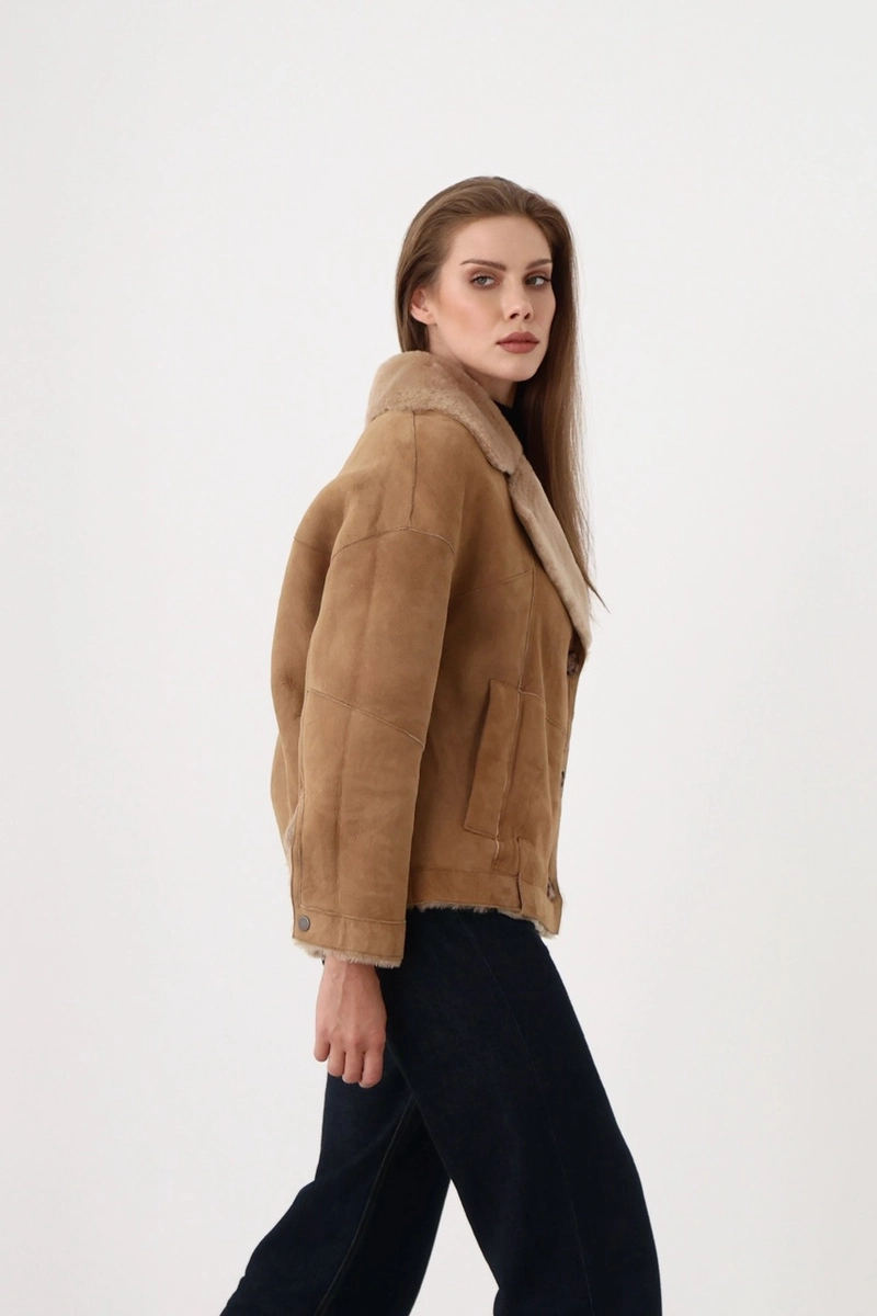 Дублёнка из овчины мерино в цвете camel