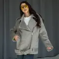 Long leather jacket made of 100% wool in grey