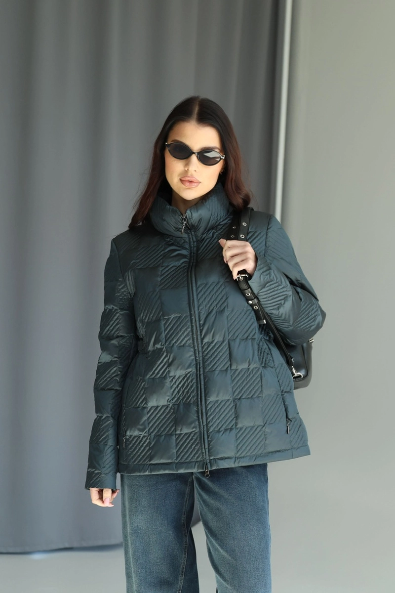 Demi-season down jacket with a stand-up collar