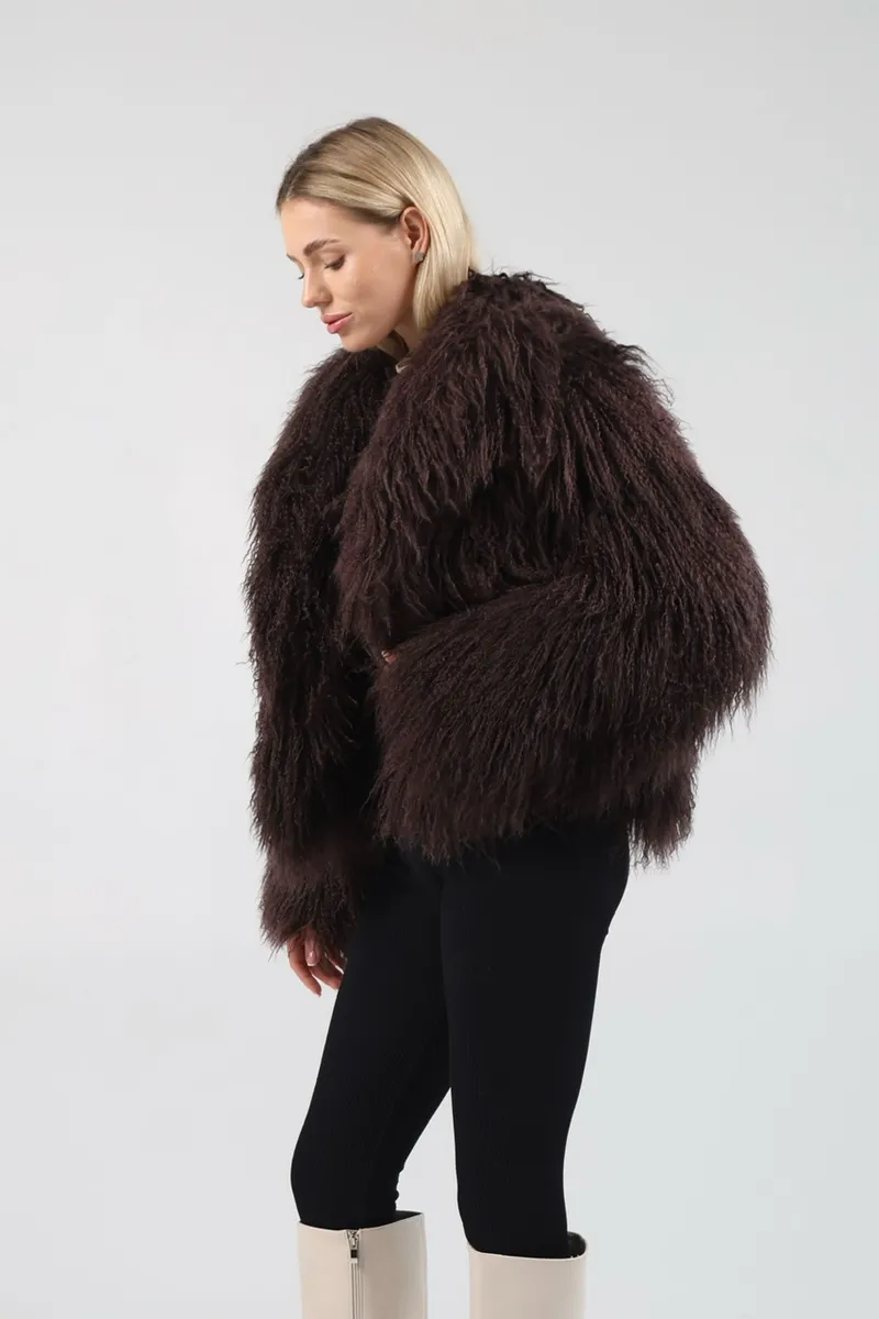 A chocolate-colored coat made of llama fur