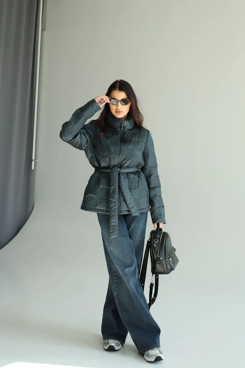 Demi-season down jacket with a stand-up collar