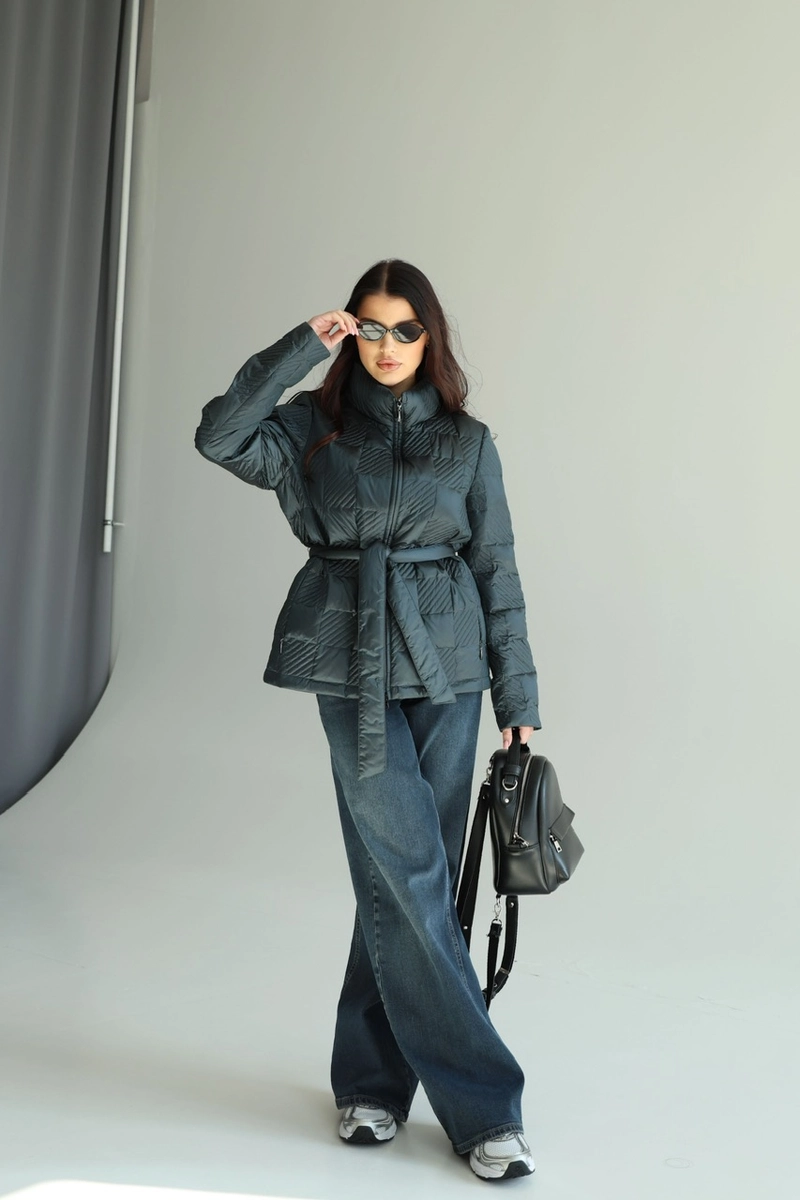 Demi-season down jacket with a stand-up collar