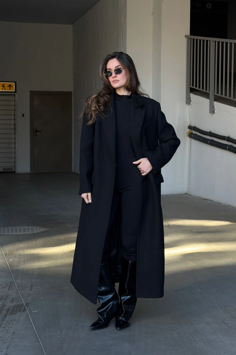 Black coat with a straight cut