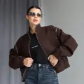Cropped bomber-coat in chocolate color