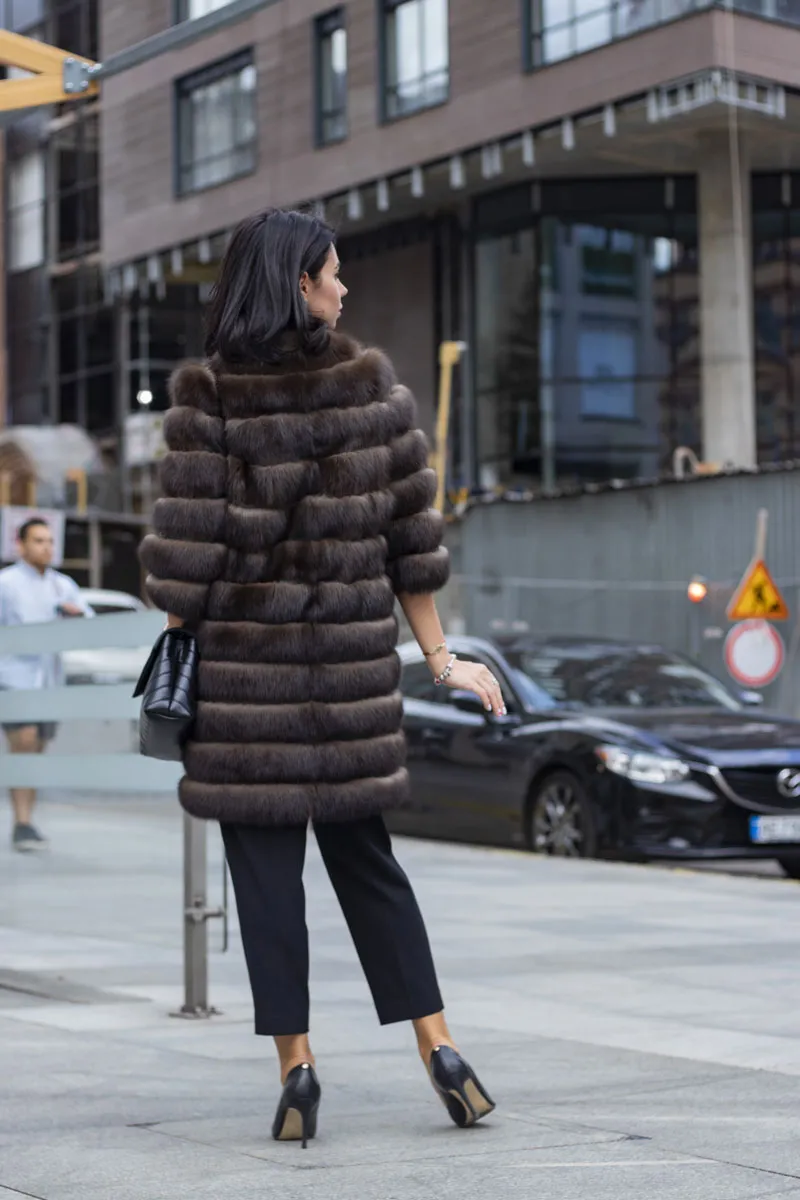 Exclusive fur coat from Sable in combination with skin of a python
