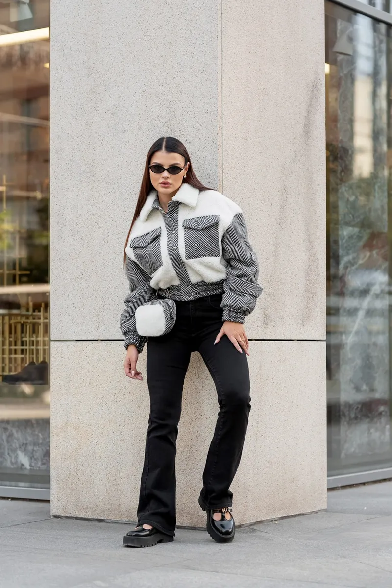 Cropped bomber jacket with patch pockets