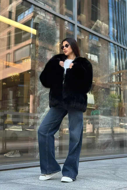 Black auction fox fur coat