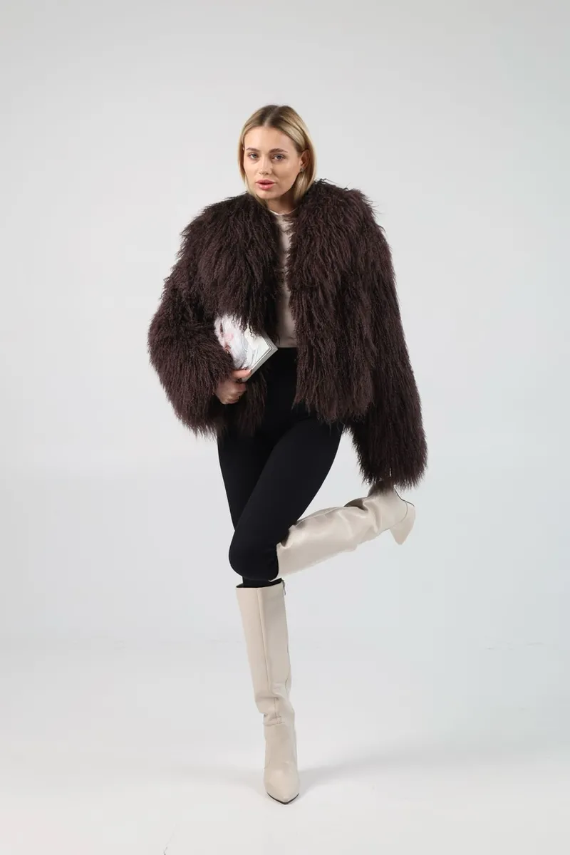 A chocolate-colored coat made of llama fur