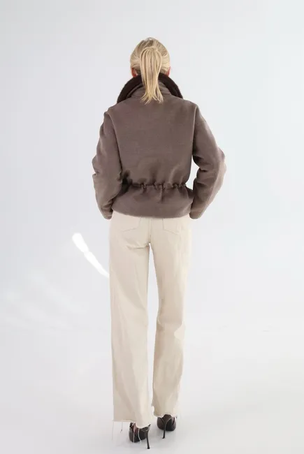 Wool down jacket with mink fur collar