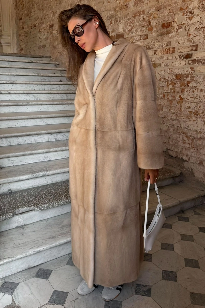 Maxi-length Palomino mink fur coat