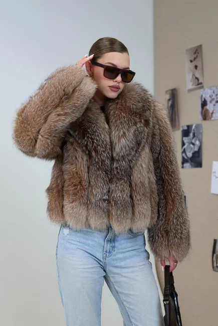 Fox fur coat with a shawl collar
