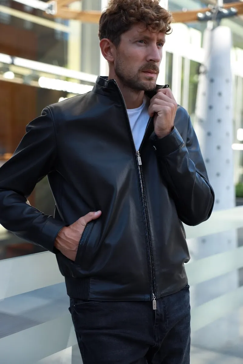 Bomber jacket made of premium quality genuine smooth leather
