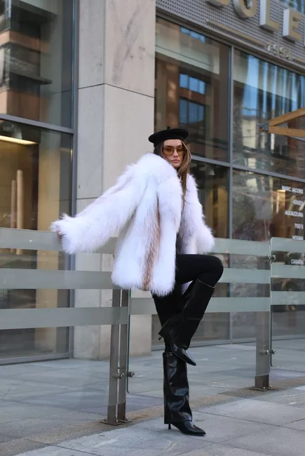 Fur coat made of Arctic fox in white color
