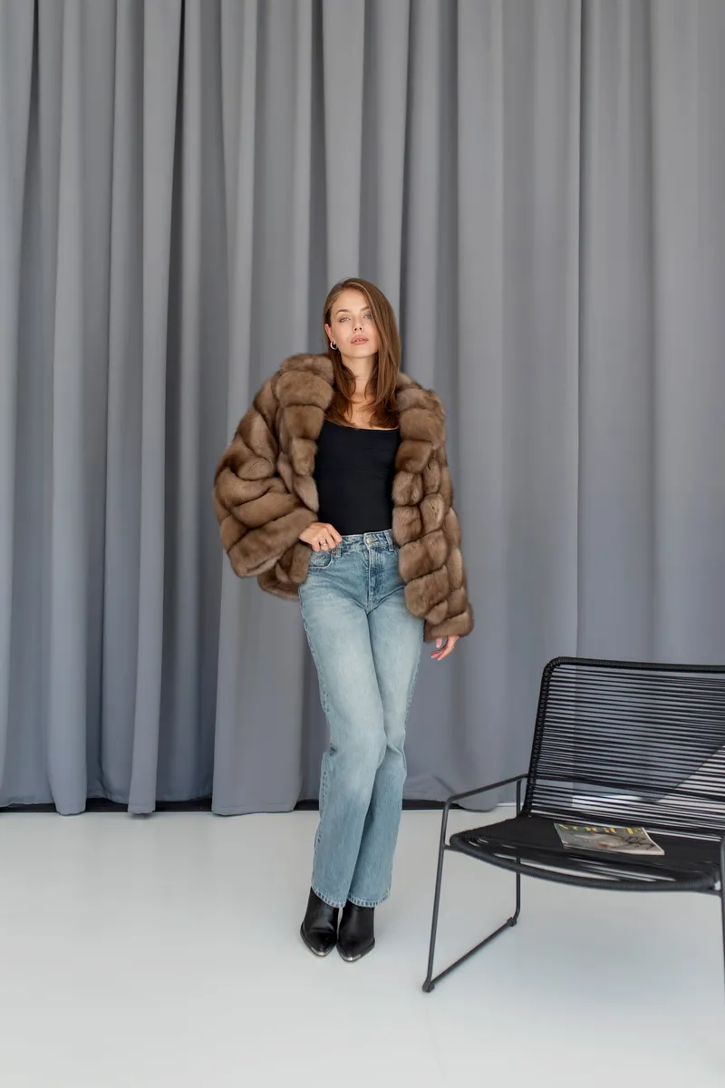 Sable fur coat with puffy sleeves