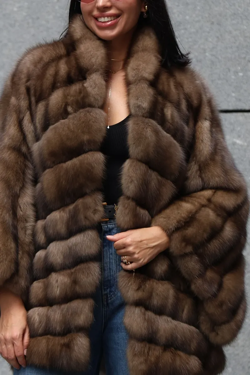 Sable fur coat with shawl collar