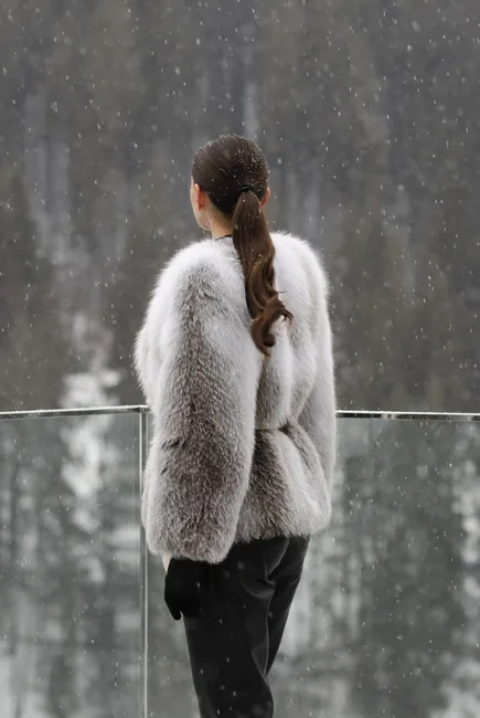 Shadow Fox fur coat made from auction fox in grey-white