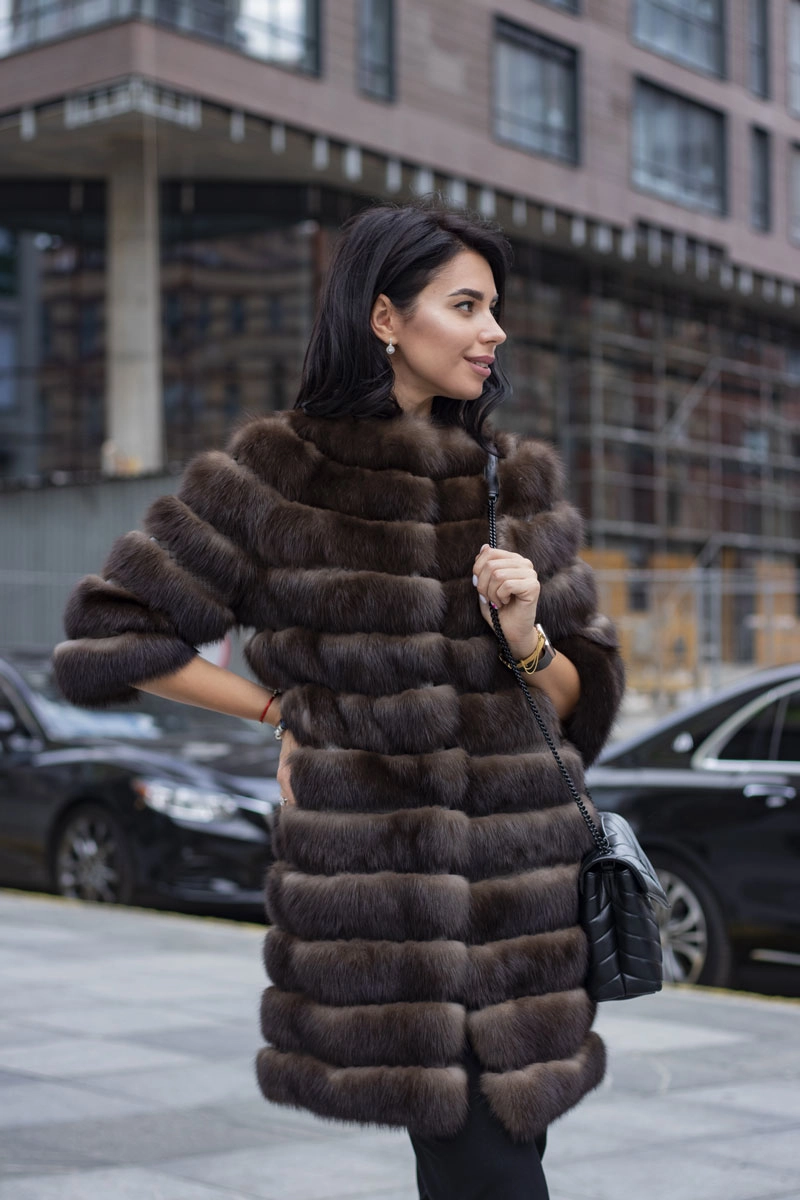 Exclusive fur coat from Sable in combination with skin of a python