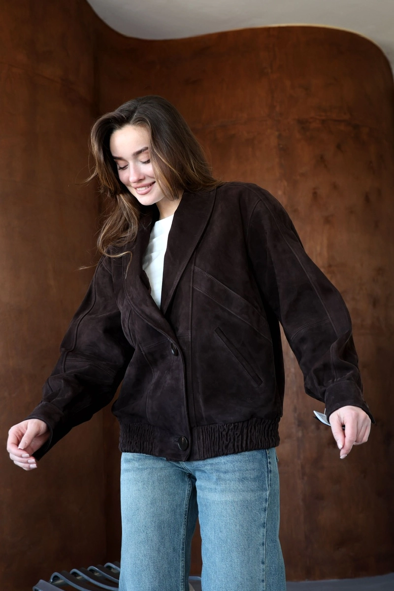 Suede bomber jacket with buttons
