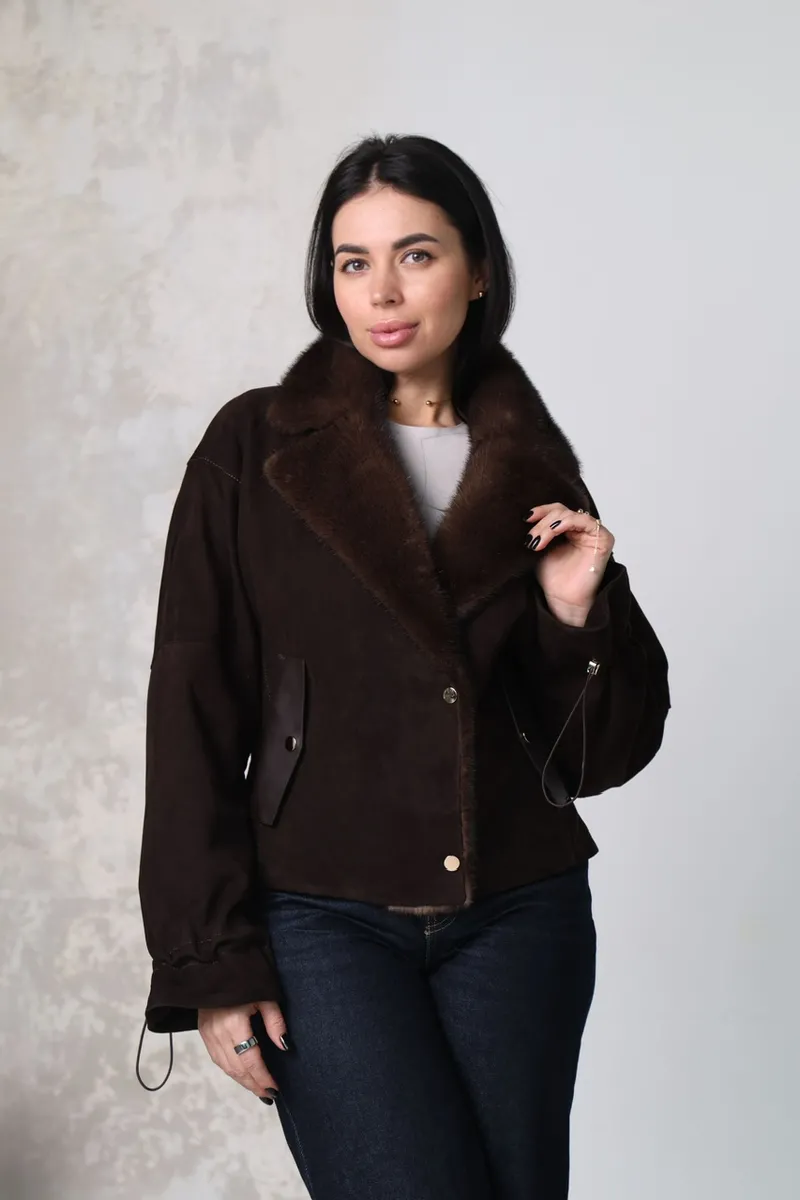 Jacket made of genuine suede in chocolate color