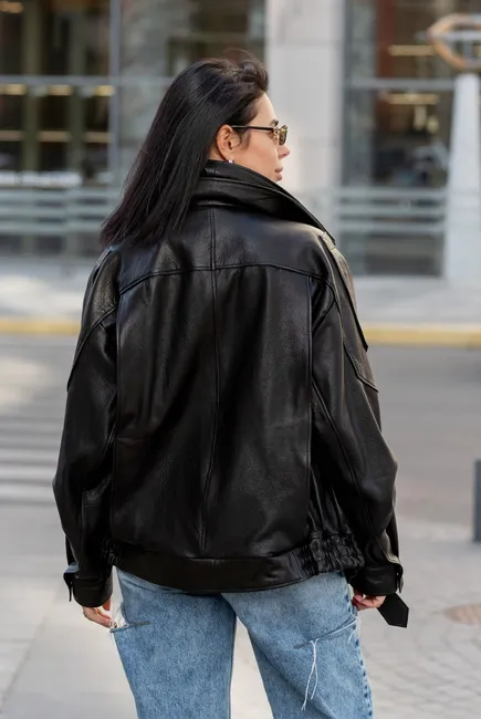 Куртка oversize із фактурної шкіри 